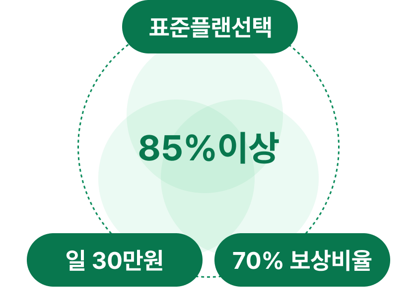 85%이상 표준플랜선택, 70% 보상비율, 일 30만원