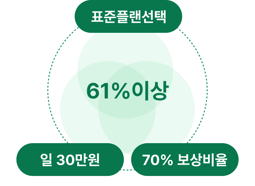 61%이상 표준플랜선택, 70% 보상비율, 일 30만원